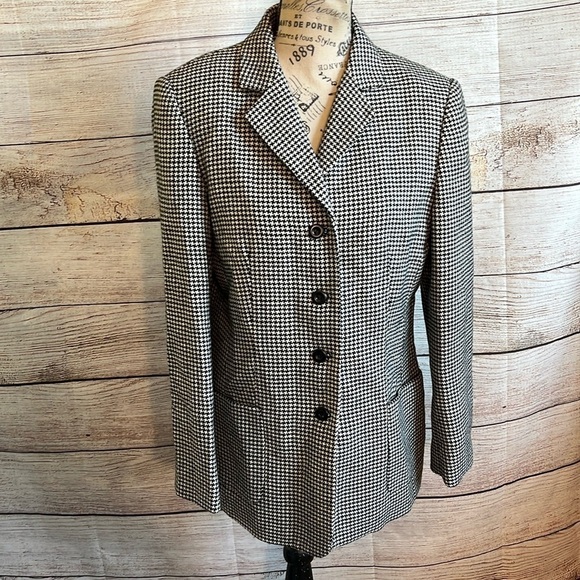 Talbots Herringbone Blazer Wool Lined Pockets Size 8 P Petite Made in Italy - Picture 1 of 10